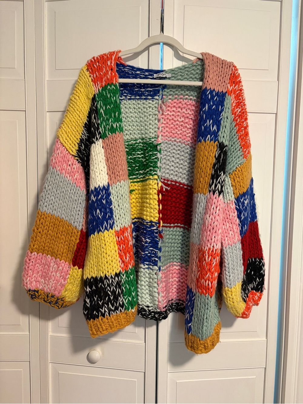 Polagram Multicolor Patchwork Chunky Knit Cardigan Sweater